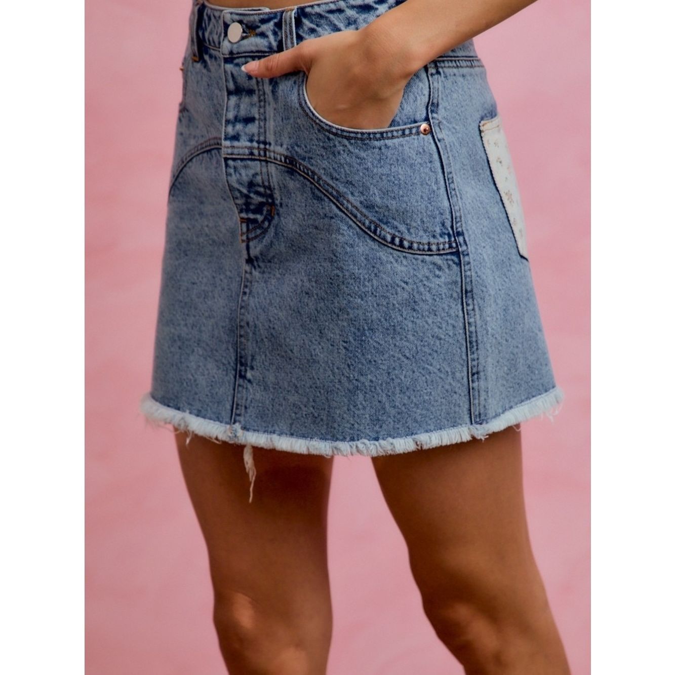 So Me Washed Denim Floral Contrast Back Pockets Mini Skirt Sz Large